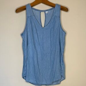Sleeveless V-Neck Keyhole Tank Top Blouse Denim XL Tall